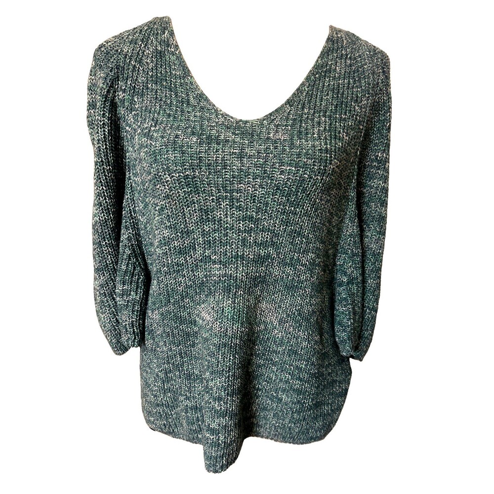Loft Outlet Cotton Marled Teal Dolman 3/4 Sleeves Relaxed Knit Sweater XS